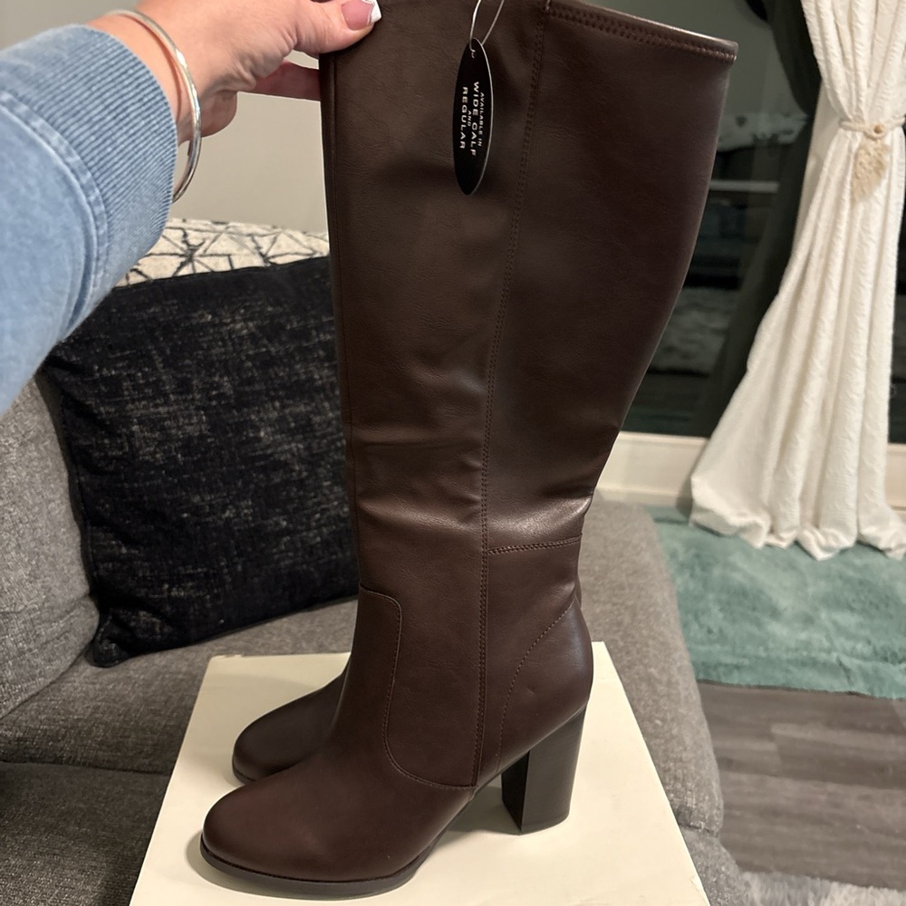 Brown Leather Knee-High Boots